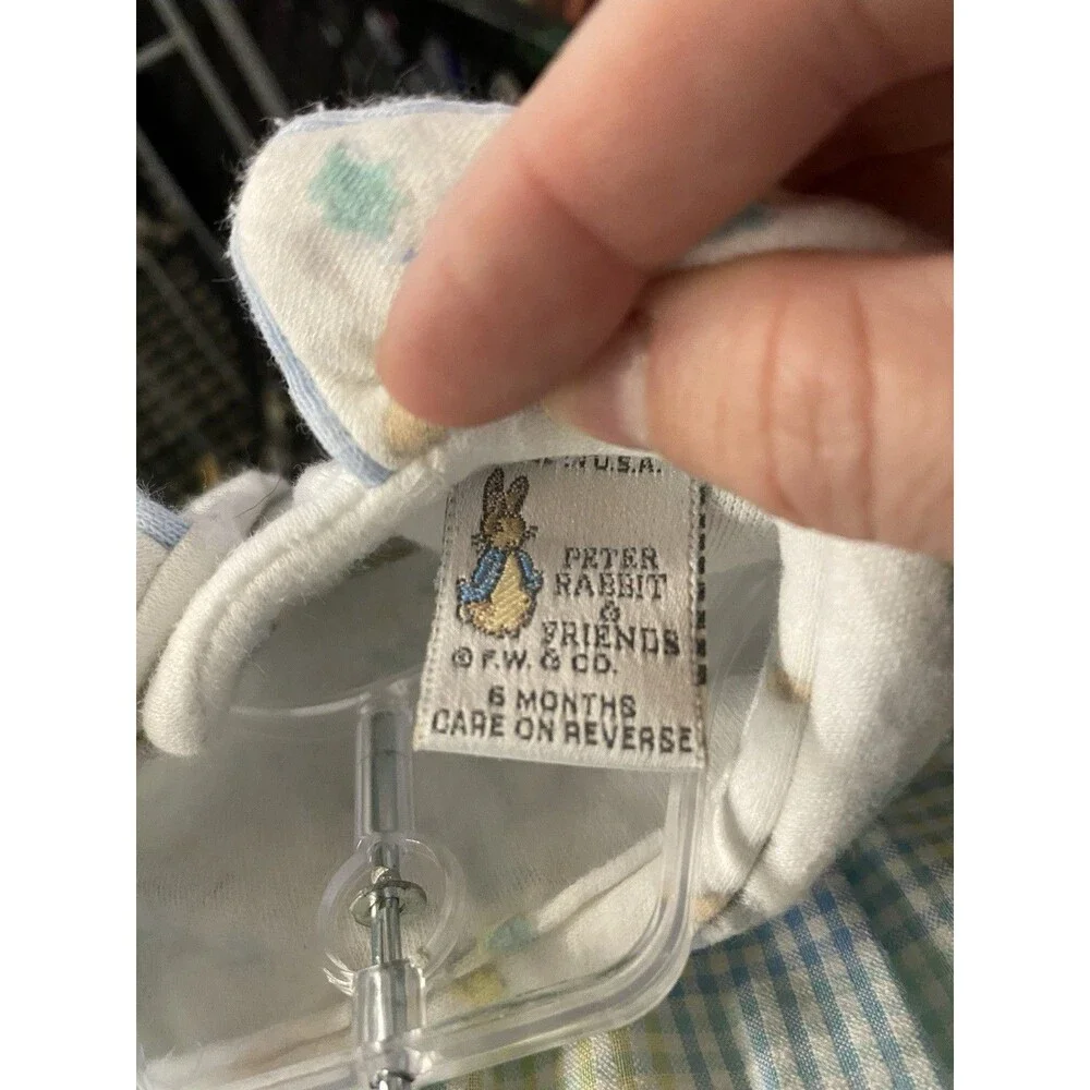Vintage Peter Rabbit & Friends Baby Romper 6M F.W. & Co. Pastel Plaid One Piece
